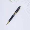 Elegant black ballpoint pen with white polka dots and gold accents on stationery - Black with White Polka Dots