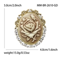 Vintage palace style rose relief brooch with crystals, size 5.0cm x 4.0cm dimensions - Antique Gold