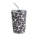 17oz leopard print rhinestone tumbler with stainless steel straw and secure lid - 500ml / Leopard Blue