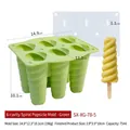 Professional 6-cavity green spiral silicone popsicle mold showing full dimensions - Six-spiral Popsicle - Green Xg-78-5