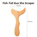 Fishtail wooden guasha tool with natural wood grain and dimensions of 125mm by 240mm - Beech Wood Fish Tail Gua Sha Board