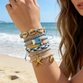 Set de tobilleras bohemias con conchas, cuentas azules y colgantes de estrella de mar - Pulsera Azul