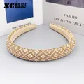 Handmade wide headband with rainbow rhinestones and gold accents on sponge base - Style A - Gold Base White Rhinestone