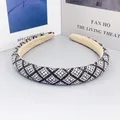 Padded wide headband in black with shimmering geometric crystal rhinestones for women - Style A - Black Base White Rhinestone
