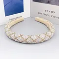 Luxe padded headband with beige and iridescent rhinestones in a chic diamond pattern - Style A - White Base Gold Rhinestone