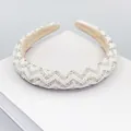 Padded headband with white faux pearls and iridescent rhinestones in wavy pattern - Style B - AB Rhinestone