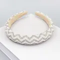 Luxe padded headband with white faux pearls and crystals in a herringbone pattern - Style B - White