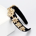 Cerchietto barocco di lusso con strass color champagne su velluto nero morbido - Champagne