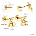 Gold plated cherry stud earrings in stainless steel with secure twist back closure - Gold Cherry Style (EA624301G)