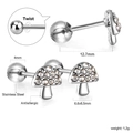 Boucles d'oreilles champignon en acier inoxydable argenté avec cristaux et dos vissé - Style Champignon Argenté (EA624602S)
