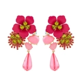 Vintage floral drop earrings with red resin flowers and multicolor crystal accents - Rose Red