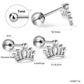Boucles d'oreilles couronne en acier inoxydable argenté avec fermoir à vis pour oreilles - Style Couronne Argent (EA624901S)
