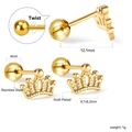 Clou d'oreille couronne en acier inoxydable doré avec fermoir à vis et mesures - Style Couronne Or (EA624901G)