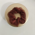 Coffee brown organza mesh flower scrunchie with layered pleated texture and elastic tie - L1-10# Double-layer Scrunchie - Brown