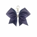Detail of dark purple glitter bow keychain with rhinestones and silver lobster clasp - Navy Blue