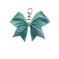 Sparkly teal leather bow keychain with crystal center and silver lobster clasp - Cyan