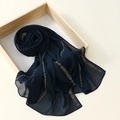 Navy blue chiffon hijab scarf with golden and silver geometric rhinestone patterns - Navy Blue