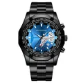 Montre homme en acier noir mat avec cadran bleu soleil et guichet de date - Boîtier Noir Cadran Bleu