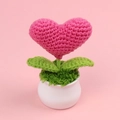 Handmade crochet rose pink heart potted plant in a white ceramic vase for home decor - Rose Red Heart Potted Plant