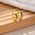 Pendientes de aro dorados con bandera de EE. UU. en esmalte azul y rayas rojas - Estilo Dorado (A)