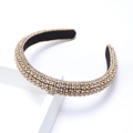 Baroque wide headband with sparkling white crystals on gold base and black fabric lining - Gold