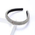 Padded rhinestone headband with silver crystals on black velvet for high crown hair - Silver