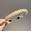 Detailed view of champagne crystal beads on a non-slip luxury headband for women - Champagne Crystal