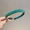 Detailed view of hand-beaded sparkling green crystal headband with anti-slip design - Green Crystal