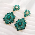 Elegant emerald green crystal flower drop earrings with a vintage gold alloy base - Green
