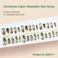 Festive Christmas press-on nails with cartoon snowy cabin and winter designs - S3037-t
