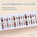 Festive Christmas press-on nails featuring Santa Claus and snowflake patterns, 30pcs set - S3036-t