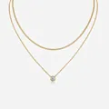 Zweilagige Halskette aus 925er Sterlingsilber mit Goldfinish und Moissanit-Anhänger - Stil N15242 (Moissanit 6.5mm/1 Karat) / 925 Silber K-Gold Plattiert