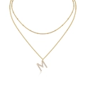 Collier double rang en argent 925 doré avec chaîne perlée et pendentif lettre M serti - Style N13392 (Moissanite 2.0mm*19 Pierres) / Argent 925 Plaqué Or K