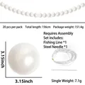 20pcs set of large 8cm white pearls with fishing line and needle for wedding decoration - Round Ball Style / 8cm Diameter-Extra Pack / Pearl White