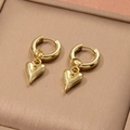 Elegant gold-plated stainless steel heart drop earrings with polished mirror finish - Gold