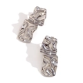 Minimalist silver irregular wrinkled rectangular stud earrings with a glossy lava texture - Steel