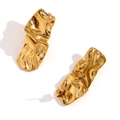 Chic 18K gold plated stainless steel stud earrings with irregular wrinkled rectangle shape - Gold