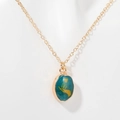 Elegant gold chain necklace featuring a teal oval pendant with a gold heart motif detail - Hand With Heart (HAND WITH HEART)