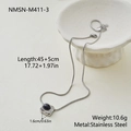 Detail of stainless steel necklace with gemstone pendant including size measurements - Silver Irregular Inlaid Black Stone (NMSN-M411-3)