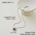 Detail of silver stainless steel necklace featuring a brown tiger eye stone pendant - Silver Oval Tiger Eye (NMSN-M411-4)