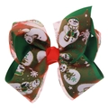 Christmas bow hair clip for girls with green ribbon, snowman mesh and golden greeting - Style 7 (Printed Mesh Snowman)