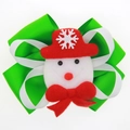 Green Christmas bow hair clip featuring a festive felt snowman head for girls - Style 12 (Snowman Patchwork)