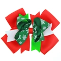 Green and red Christmas bow hair clip with white snowflake pattern and ribbon texture - Style 4 (Snowflake Print)