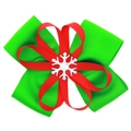 Christmas bow hair clip with green ribbon and silver snowflake for girls - Style 2 (Metal Snowflake)