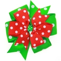 Red and green polka dot layered hair bow clip for baby girls in festive style - Style 8 (Red Green Polka Dots)