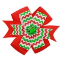 Classic Christmas layered grosgrain ribbon hair bow with red and green chevron patterns - Style 6 (Chevron Wave)