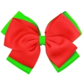Green and red layered grosgrain ribbon bow hair clip with textured festive design - Style 1 (Red Green Basic)