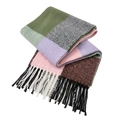 British style checkered tassel scarf with soft color-block patterns in green and pink - 200x60cm / Purple (26#)