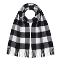 Classic black and white buffalo check scarf with soft fringe in a minimalist style - 200x60cm / Black White Plaid (35#)
