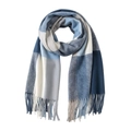 Plaid tassel scarf in blue and grey large check pattern for autumn and winter style - Large Plaid Blue Beige (27#) / 200X60CM (Including Fringe)
